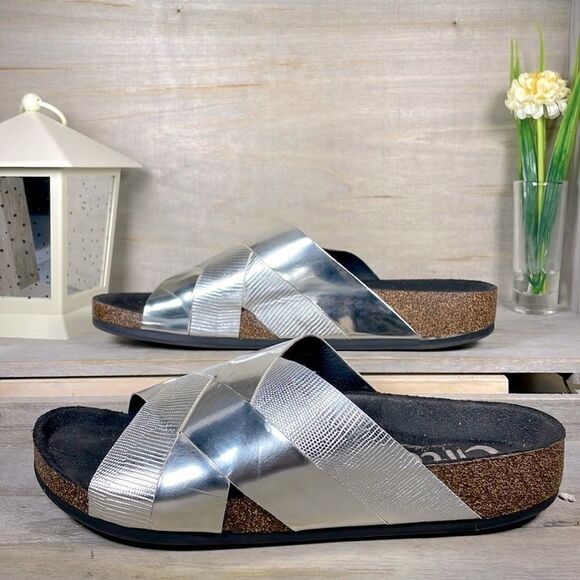 Circus by Sam Edelman Allison Silver Metallic Slides Sandals Birkenstock - Picture 2 of 8